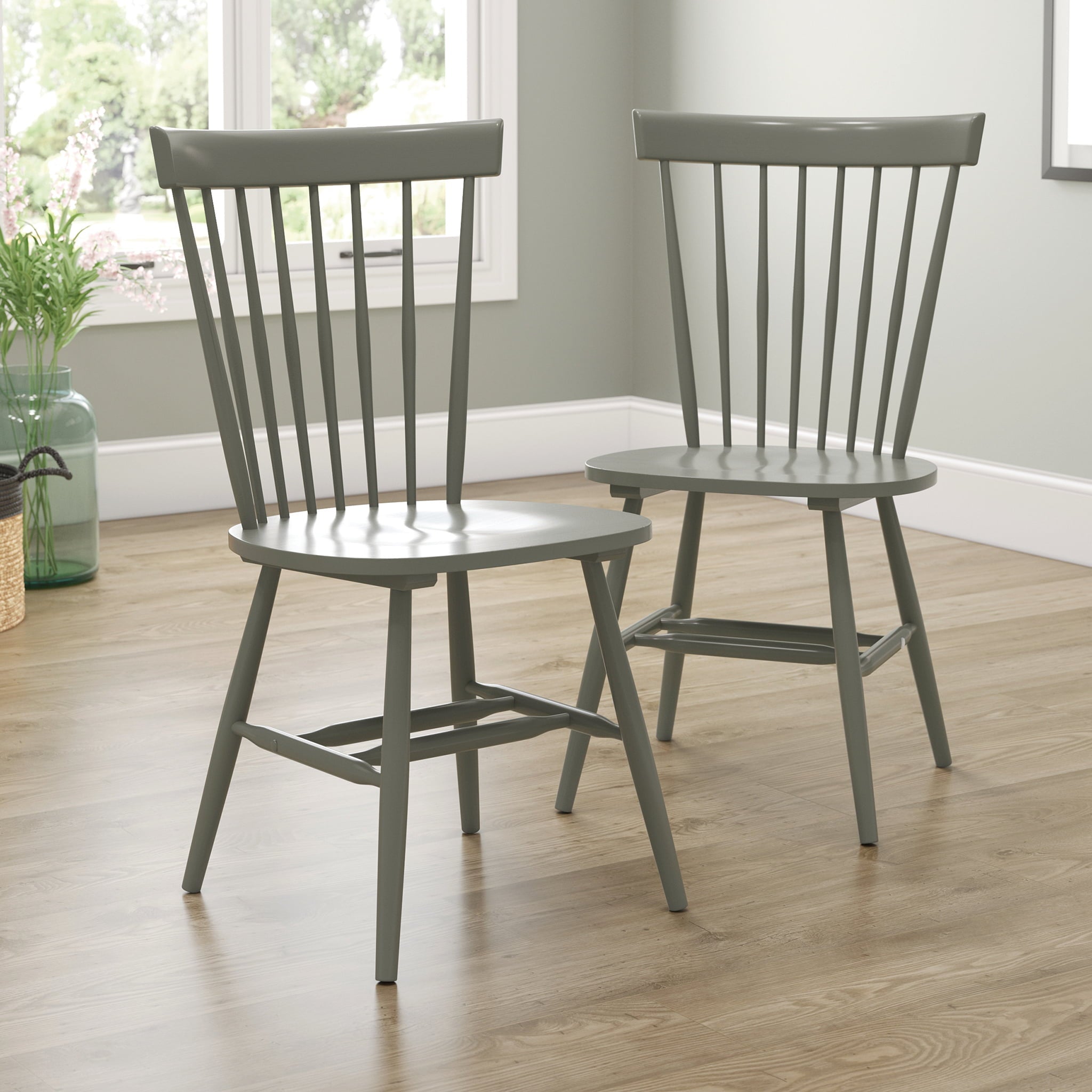 Sauder New Grange， Farmhouse Spindle Chairs， Pewter Green Finish