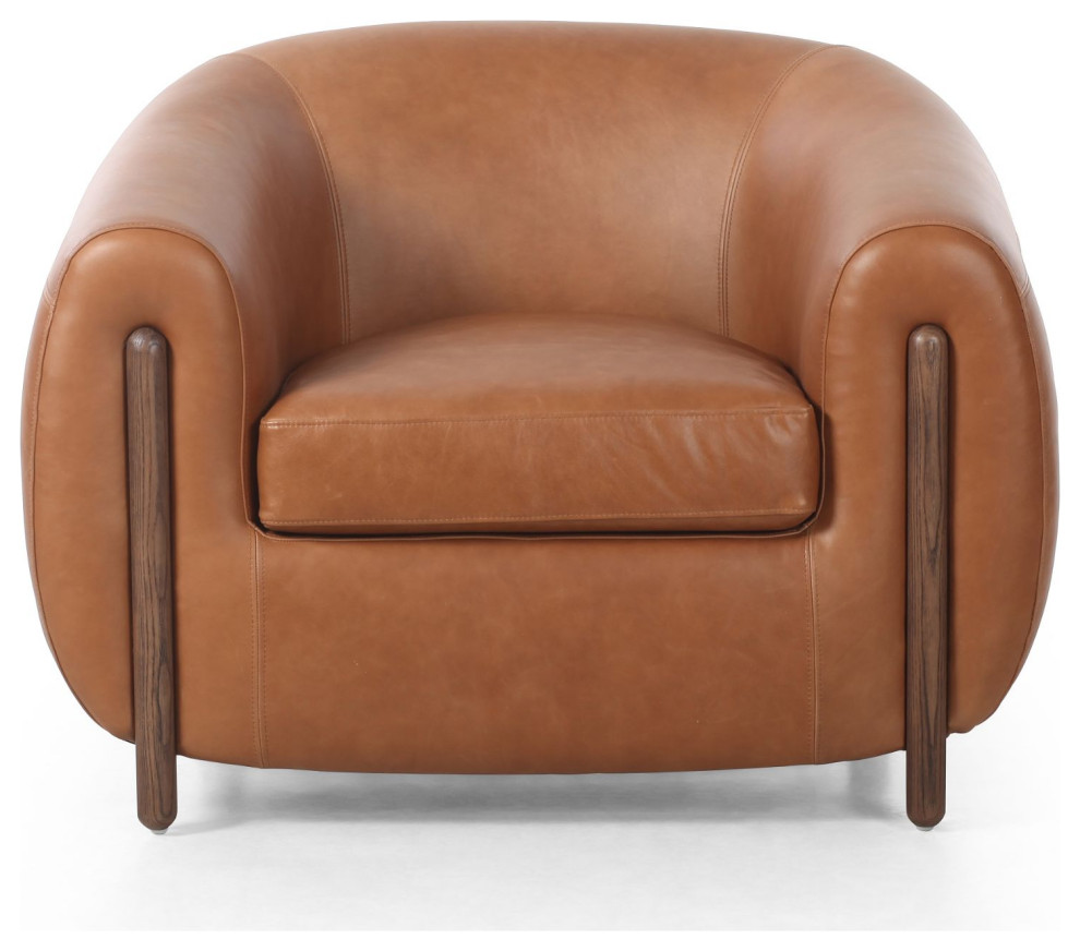 Lyla Valencia Camel Leather Chair   Midcentury   Armchairs And Accent Chairs   by Zin Home  Houzz