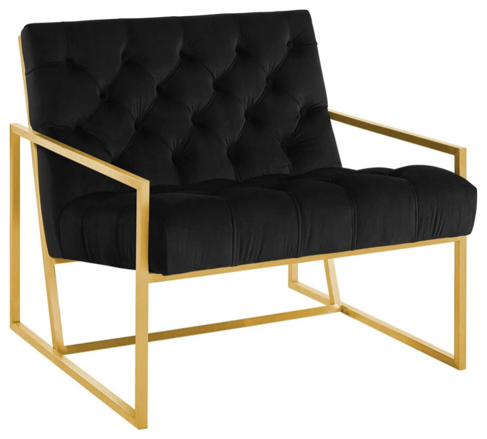 Mimi Black Gold Stainless Steel Performance Velvet Accent Chair   Contemporary   Armchairs And Accent Chairs   by Peachtree Fine Furniture  Houzz