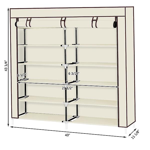 7 Tiers Portable Shoe Rack Closet Fabric Cover Shoe Storage Organizer Cabinet Beige 71553