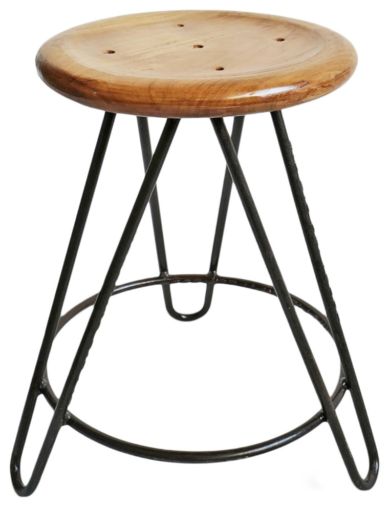 Simple Teak  ampIron Stool   Midcentury   Accent And Garden Stools   by Design Mix Furniture  Houzz