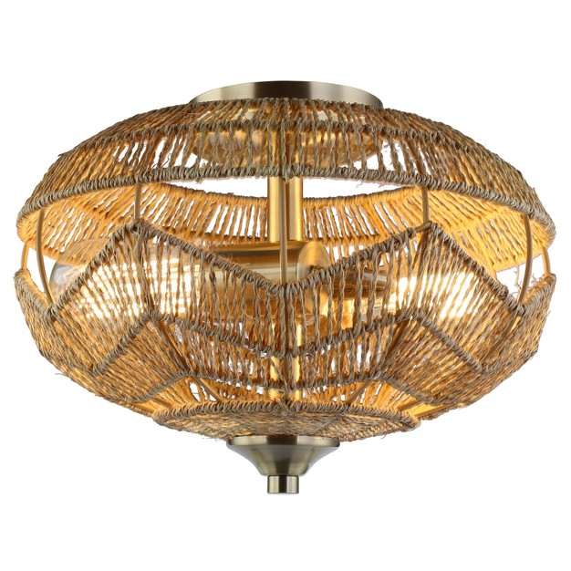 Oran High Brushed Gold Iron Ceiling Light With Round Tan Hemp Rope Shade River Of Goods