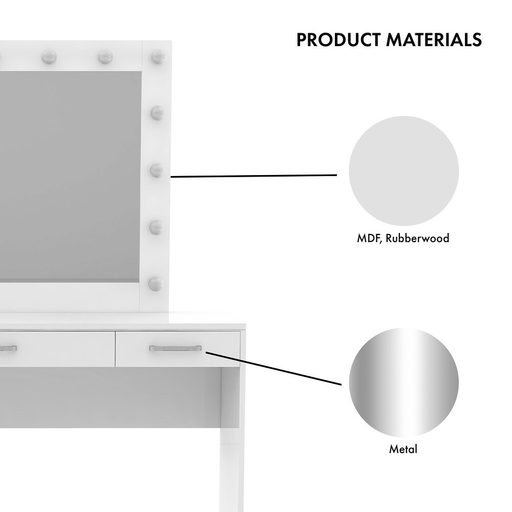 Roseanne Glam Luminous White 3 Drawer Wooden Vanity Set with USBs by Furniture of America