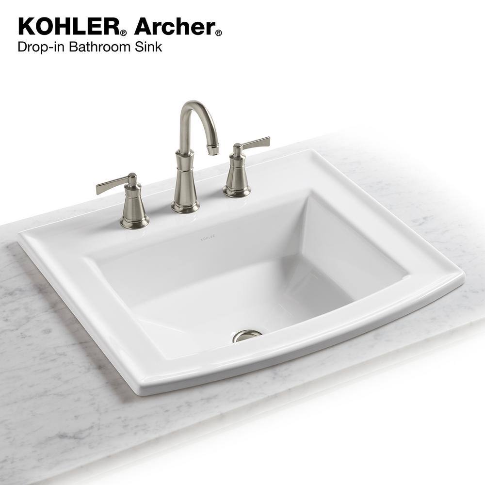 KOHLER Archer Drop-In Vitreous China Bathroom Sink in White with Overflow Drain K-R2356-8-0