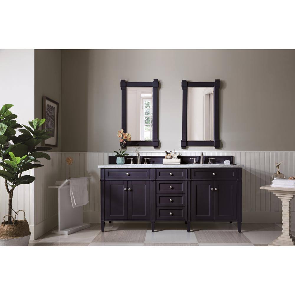 James Martin Vanities Brittany 72 in. W x 23.5 in. D x 34 in. H Double Bath Vanity Cabinet in Victory Blue with Marble Top in Carrara Marble 650-V72-VBL-3CAR