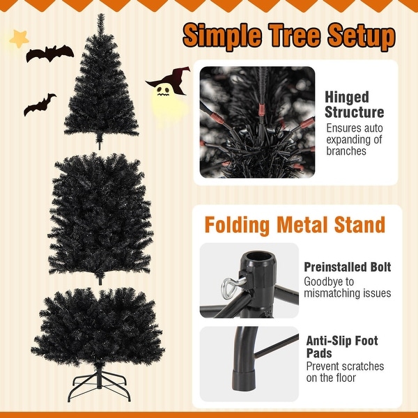 Costway 7ft Prelit PVC Christmas Halloween Pencil Tree Black with 350