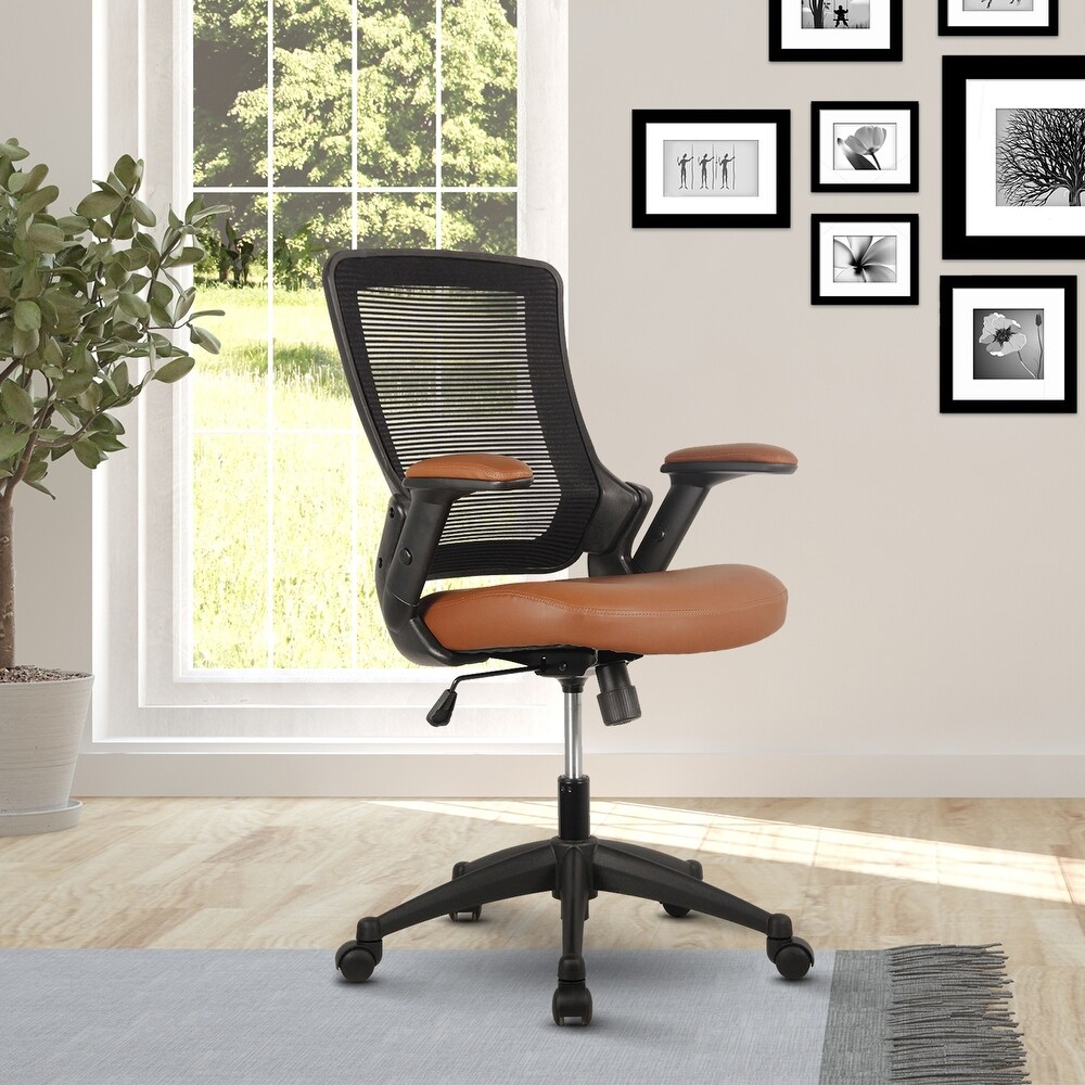 Mid Back Mesh Task Office Chair with Height Adjustable Arms  Brown