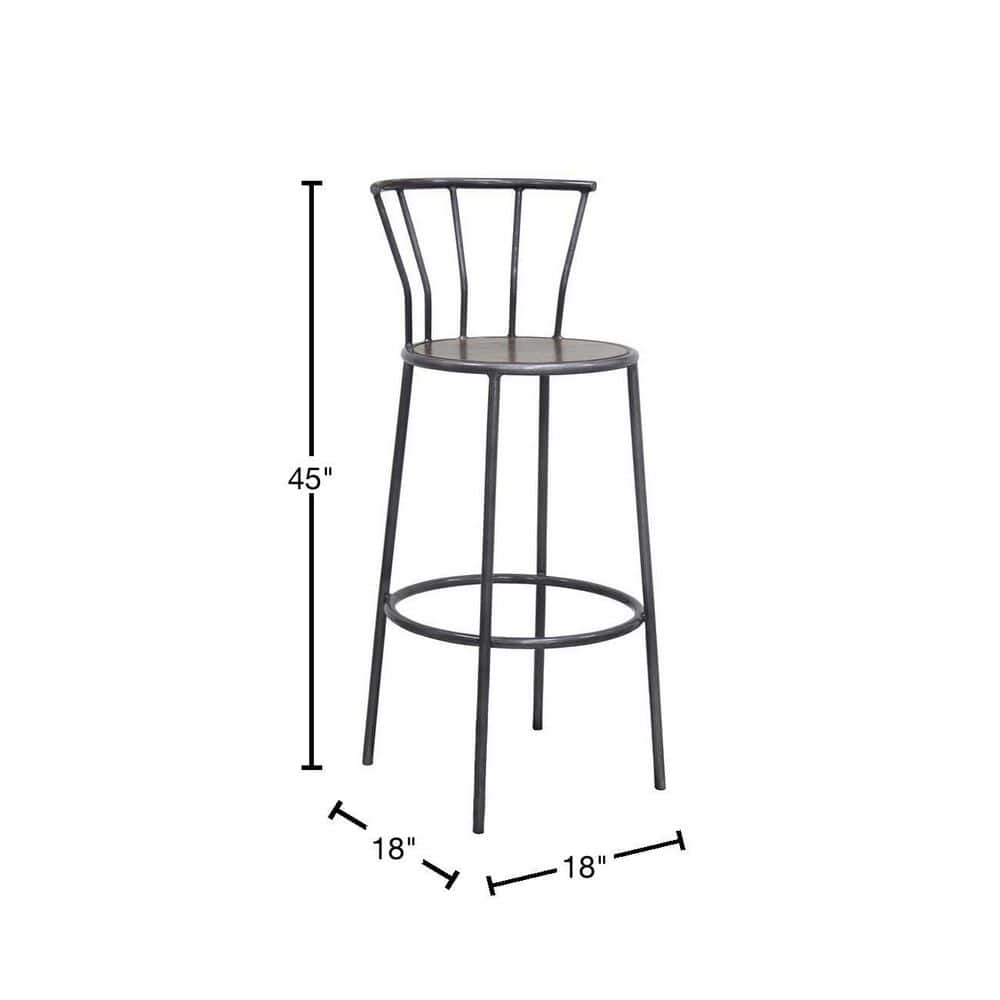 Gray Metal And Natural Wood Bar Stool with Backrest BBBS