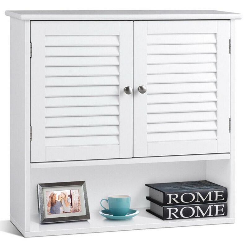 Hivago Double Doors Shelves Bathroom Wall Storage Cabinet