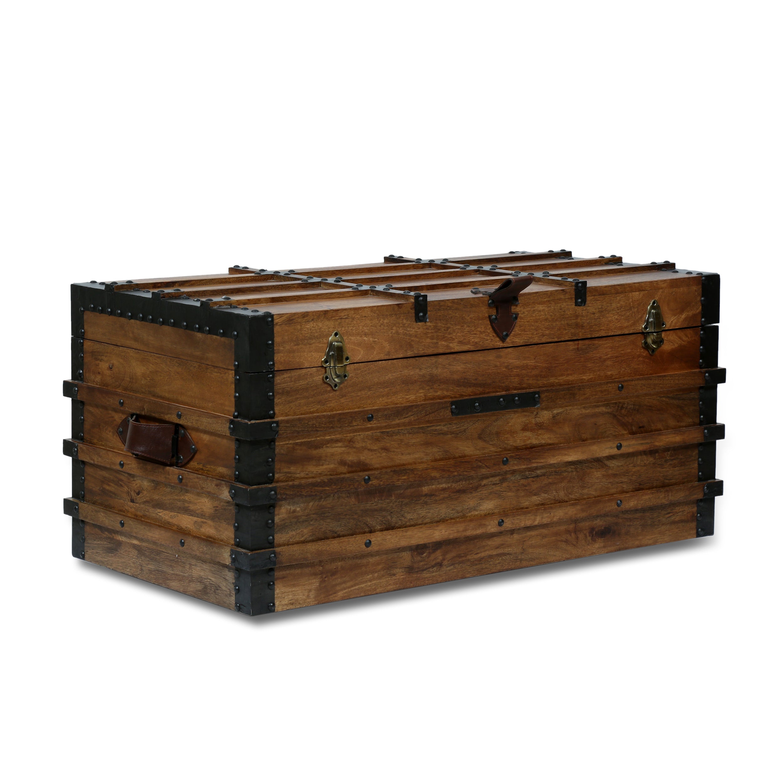 Stanton Handcrafted Boho Wood Storage Trunk with Latches