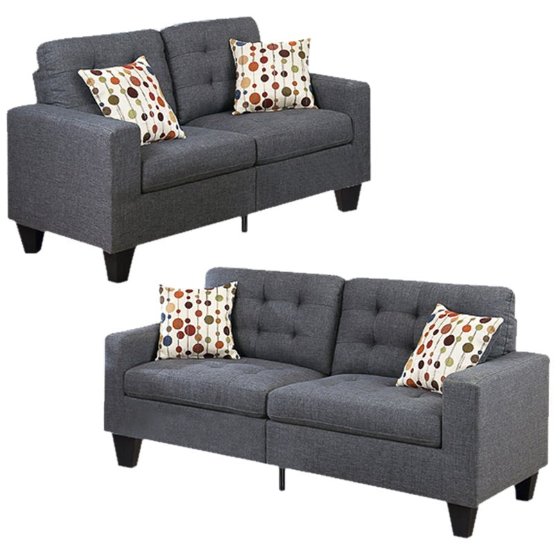 Maklaine 2-piece Modern Style Linen Fabric Sofa Set in Gray Finish