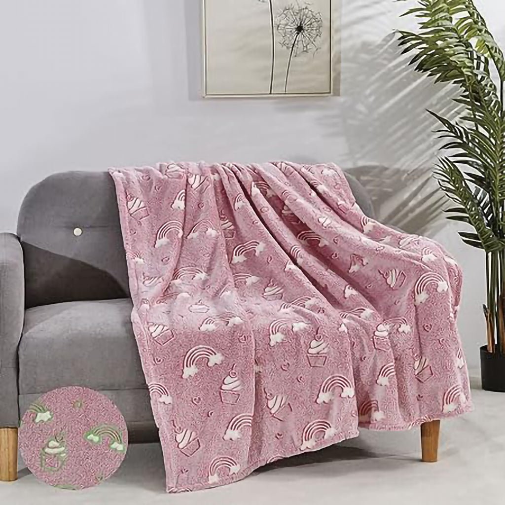 Glow In The Dark Throw Blanket Pink Rainbow