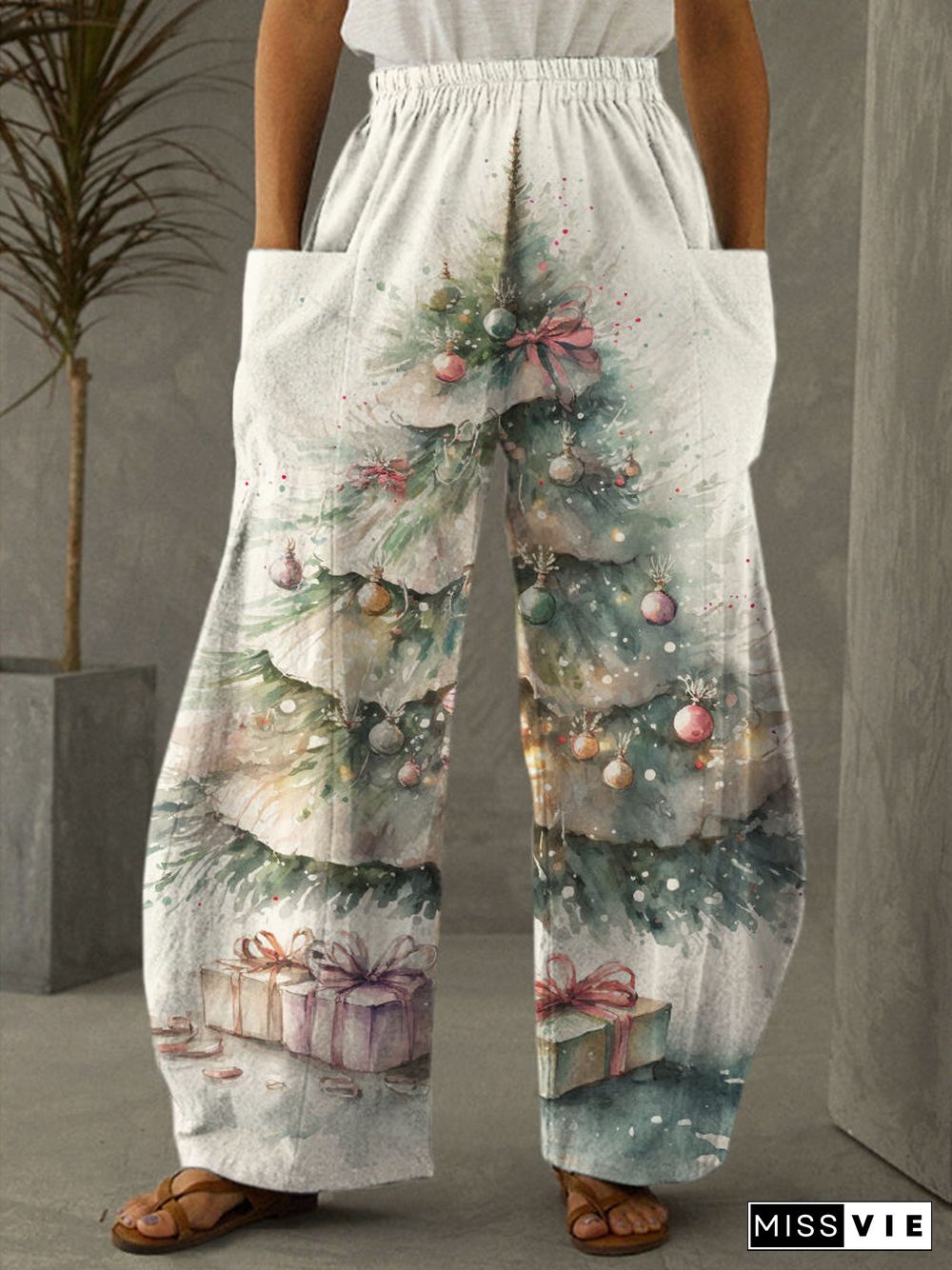 Christmas Tree Print Casual Pants