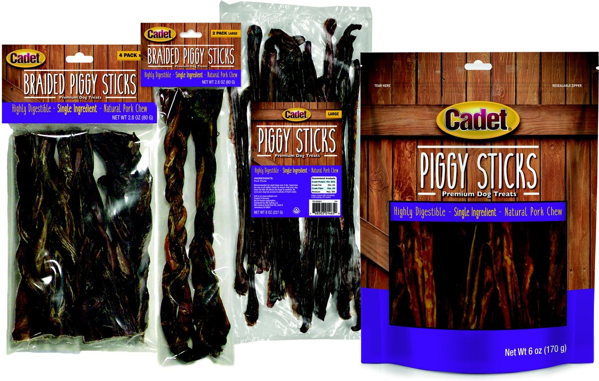 Cadet Braided Piggy Sticks  Dog Treats， 2.8-oz bag