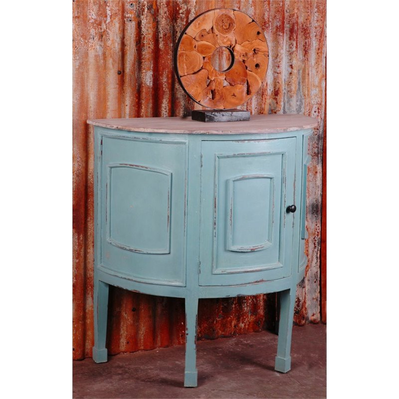 Sunset Trading Cottage Half Round Cabinet in Distressed Beach Blue Wood   French Country   Accent Chests And Cabinets   by Homesquare  Houzz