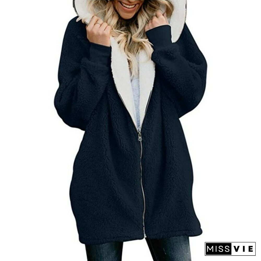 Women's Clothing Winter New Hooded Zipper Cardigan Plush Coat Plush Sweater Gothic Sweatshirt Winter Clothes Women