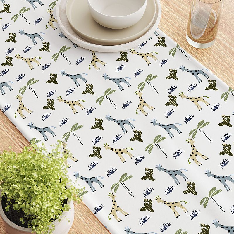 Table Runner， 100% Cotton， 16x108， Giraffe Wild Life