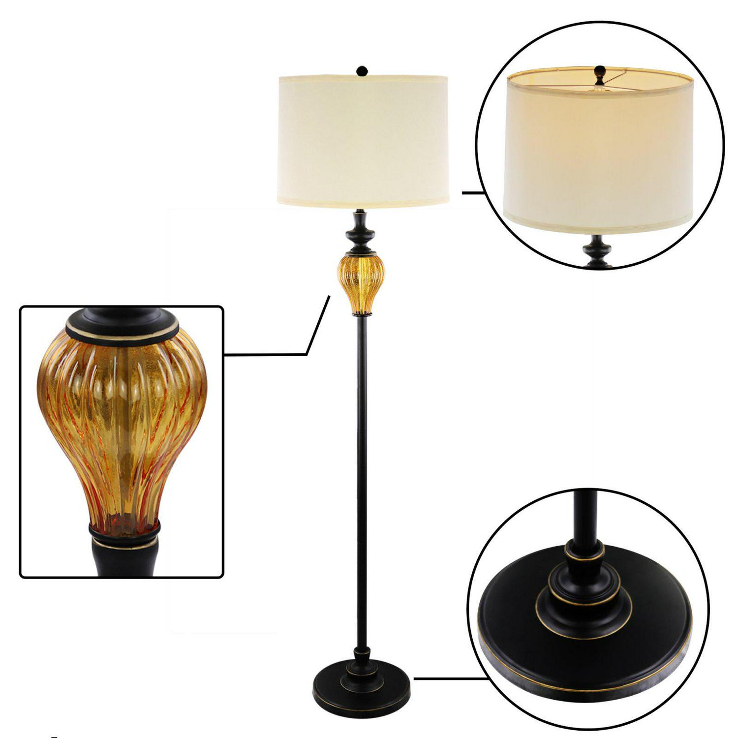 Abble Traditional Metal and Glass 3 Piece Lamp Set