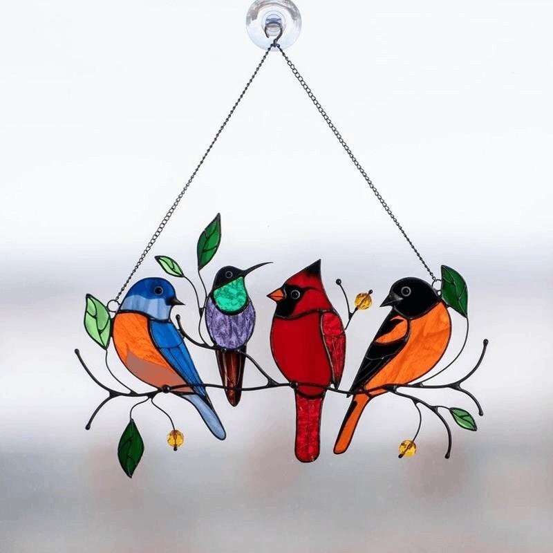 🔥Hot Sale🐦The best Christmas Gift-Birds Stained  Window  Panel Hangings🎁