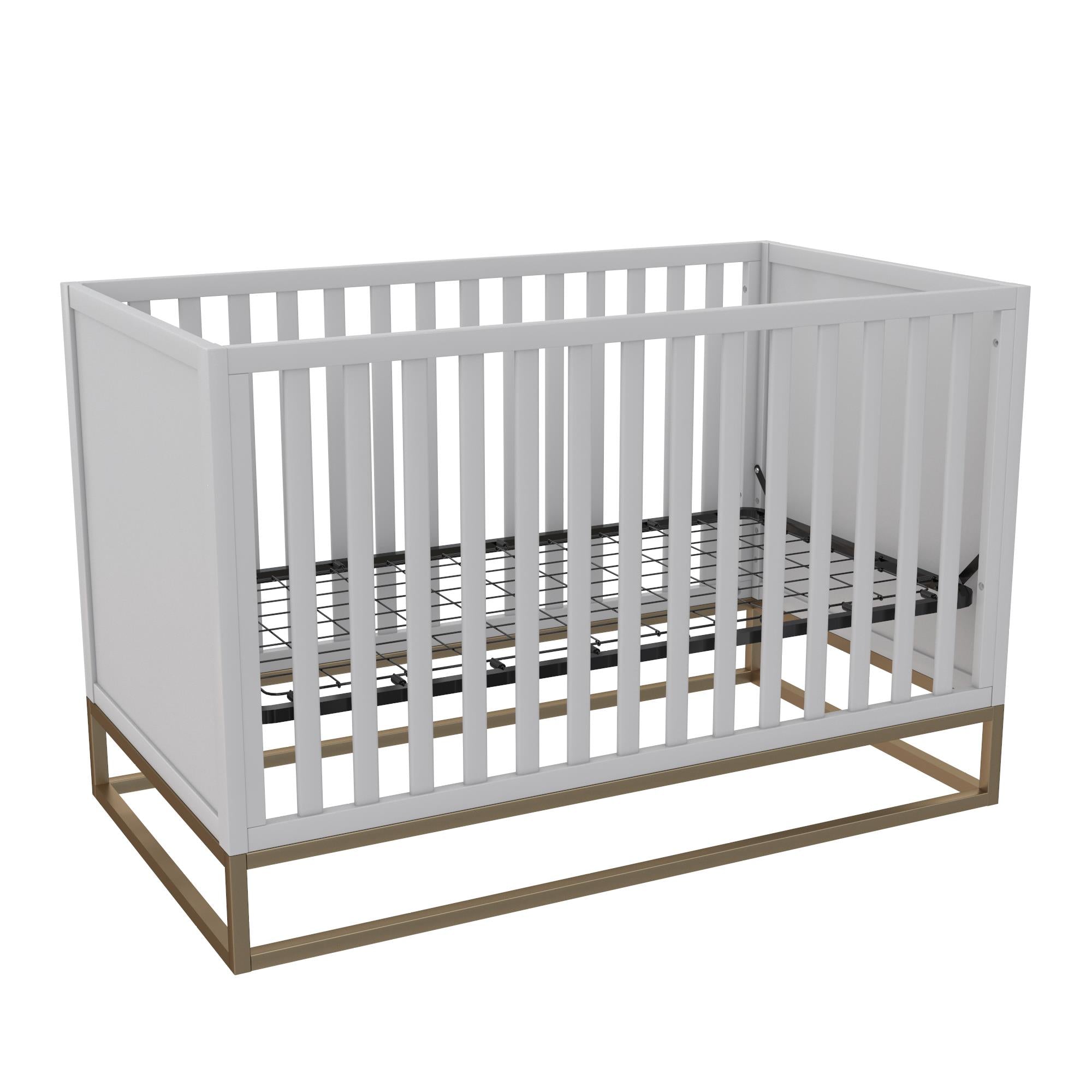 Little Seeds Haven 3 in 1 Convertible Wood Crib with Metal Base, Dove Gray with Gold Base