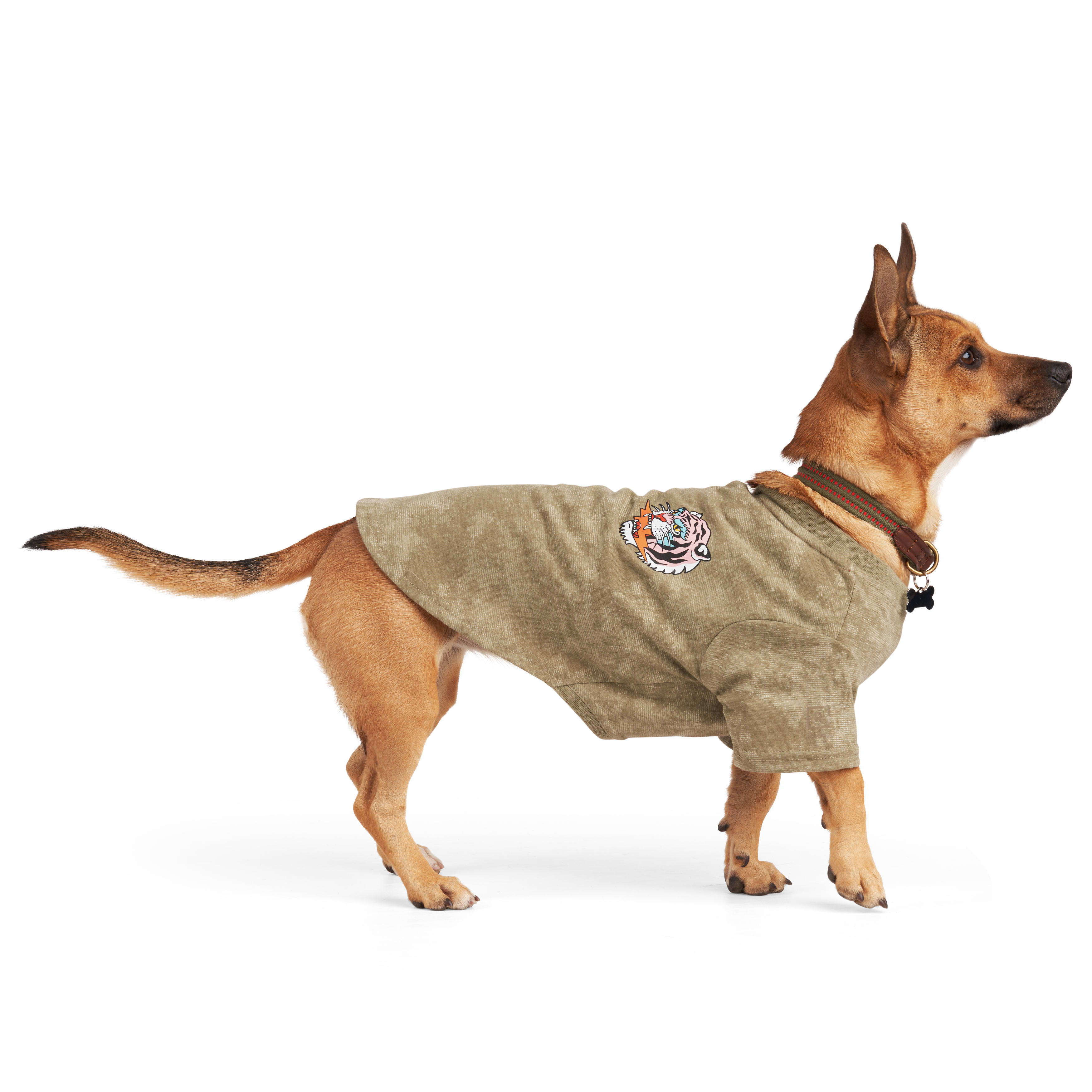 Reddy Olive Tiger Tee for Dogs， X-Small