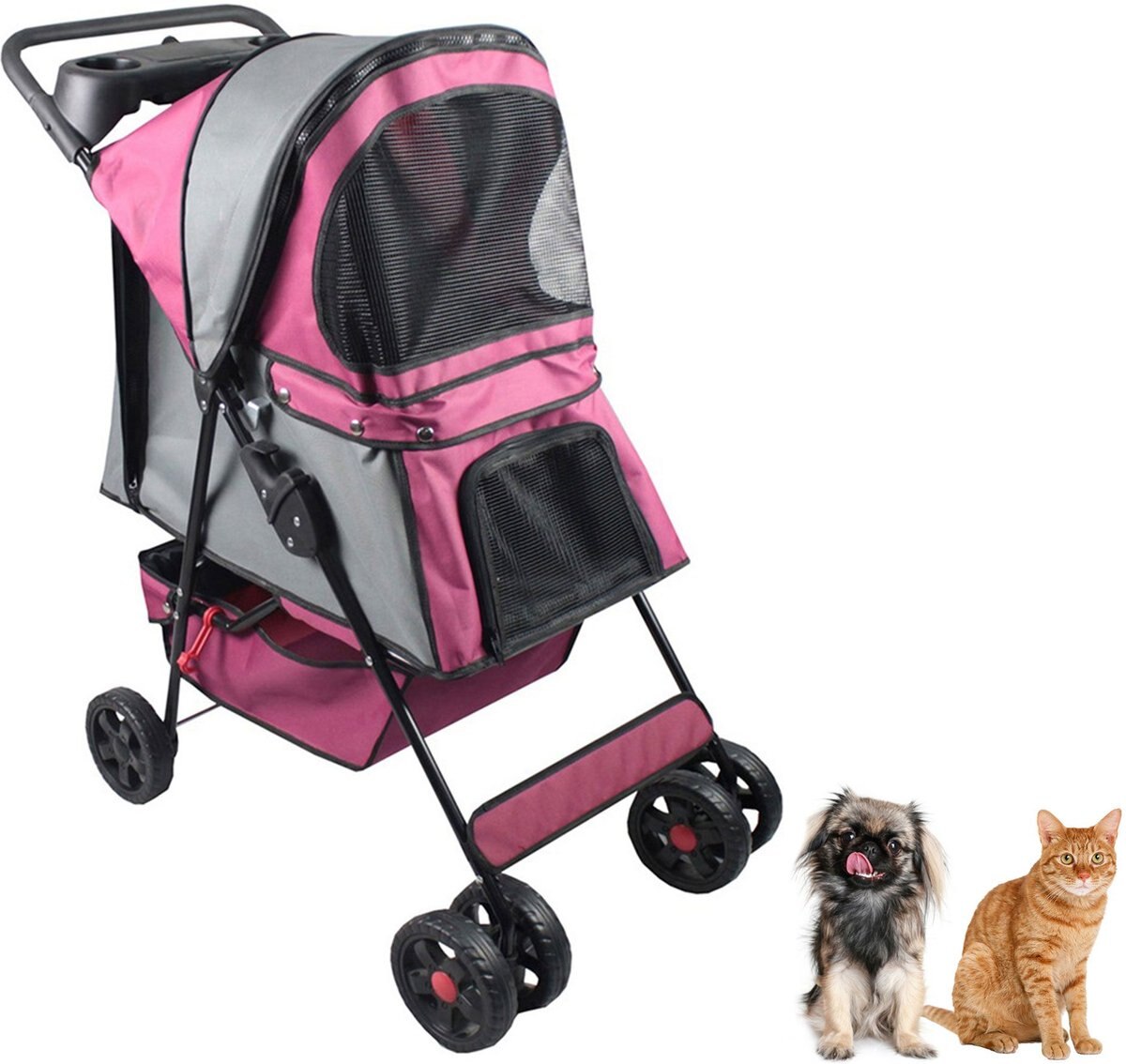 Jespet 4 Wheel Pet Stroller， Red