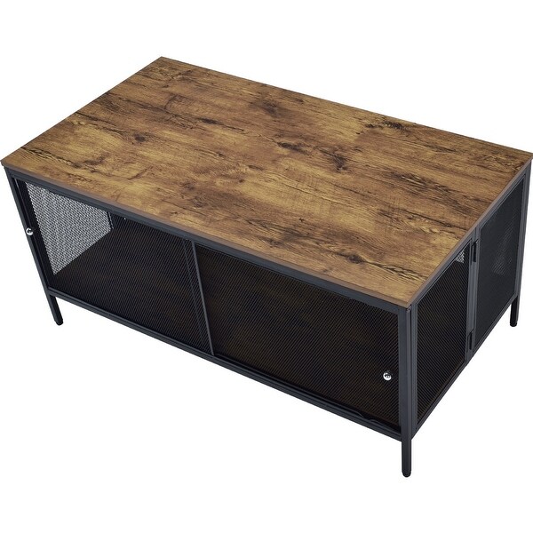 Wood Coffee Table With 1 Compartment in Antique Oak and Black