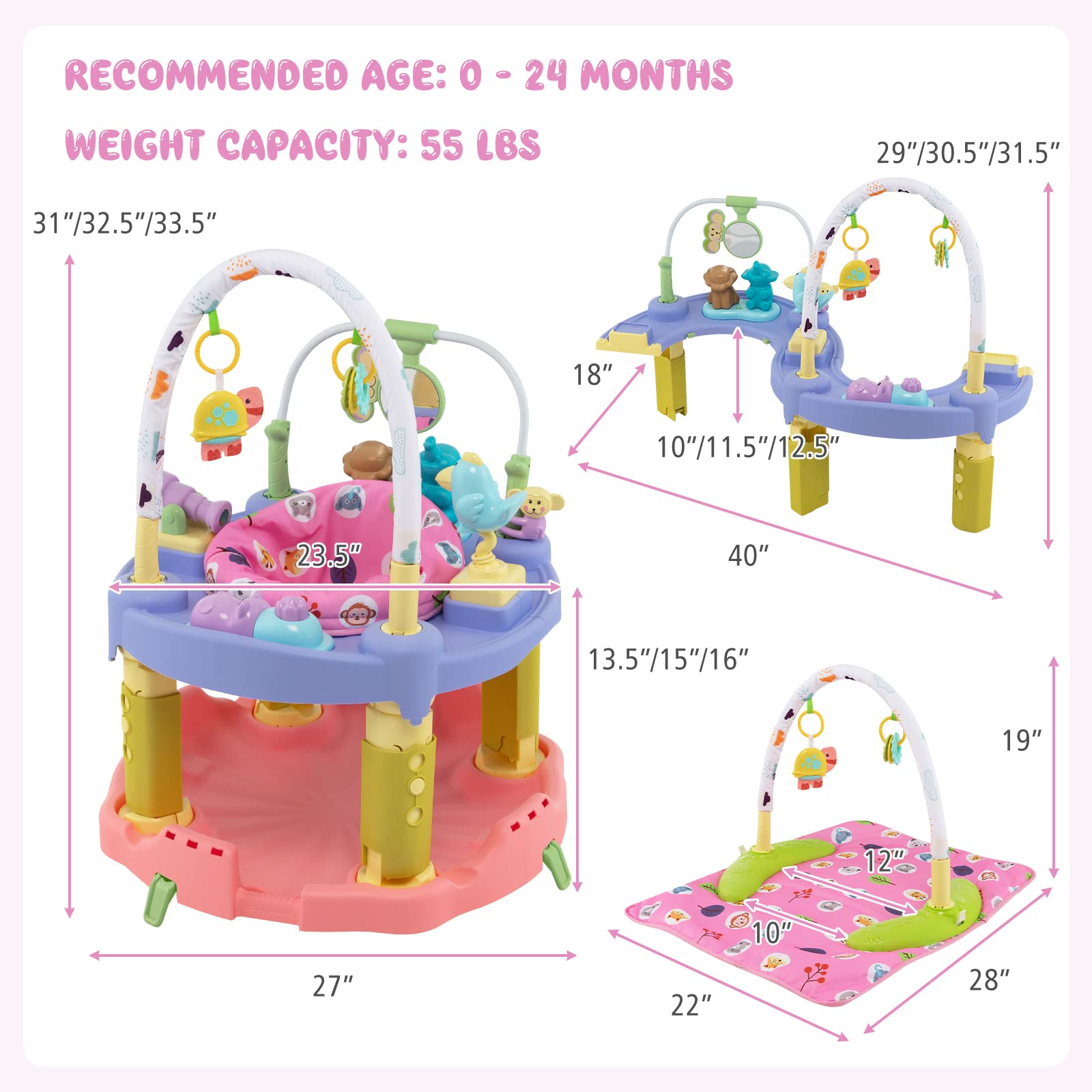 Costzon Baby Activity Center, 3 in 1 Saucer Bouncer & Infant Play Mat & Activity Table