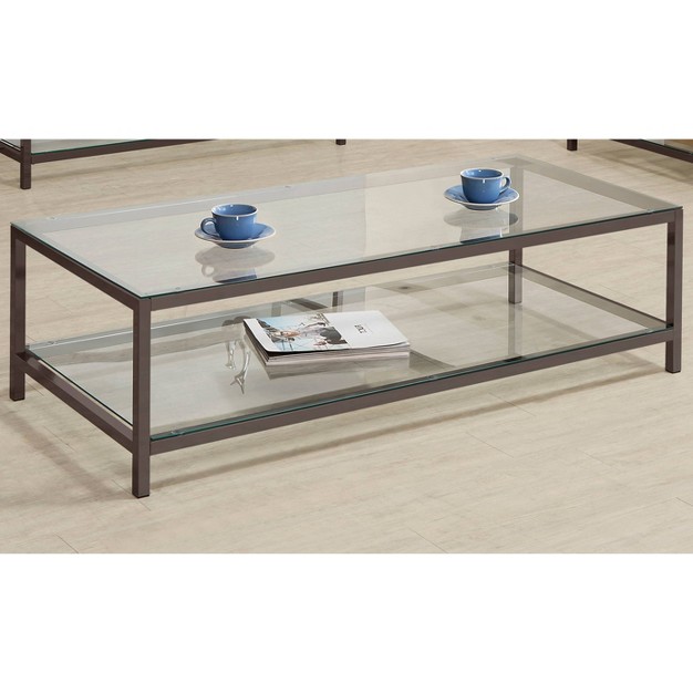 Trini Coffee Table With Glass Top And Shelf Black Nickel Coaster