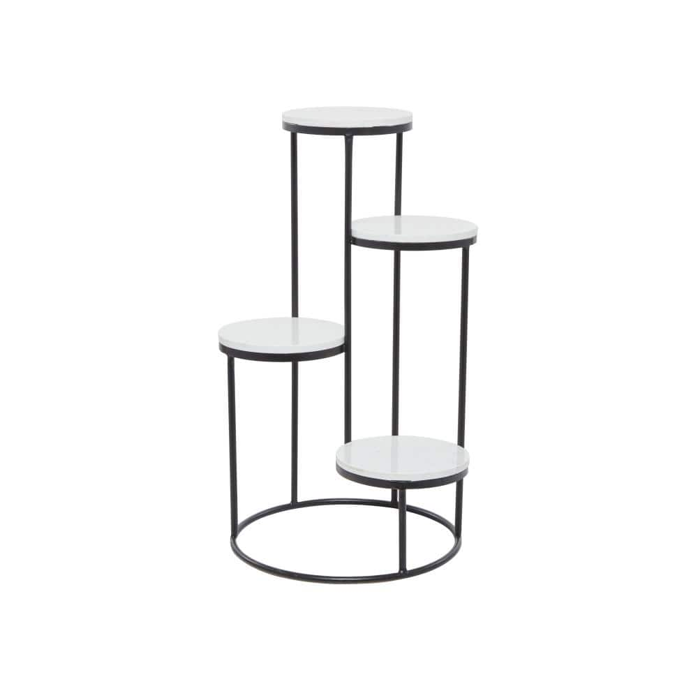 Litton Lane 31 in. White Marble 4 Tier Plantstand with Black Base 040248