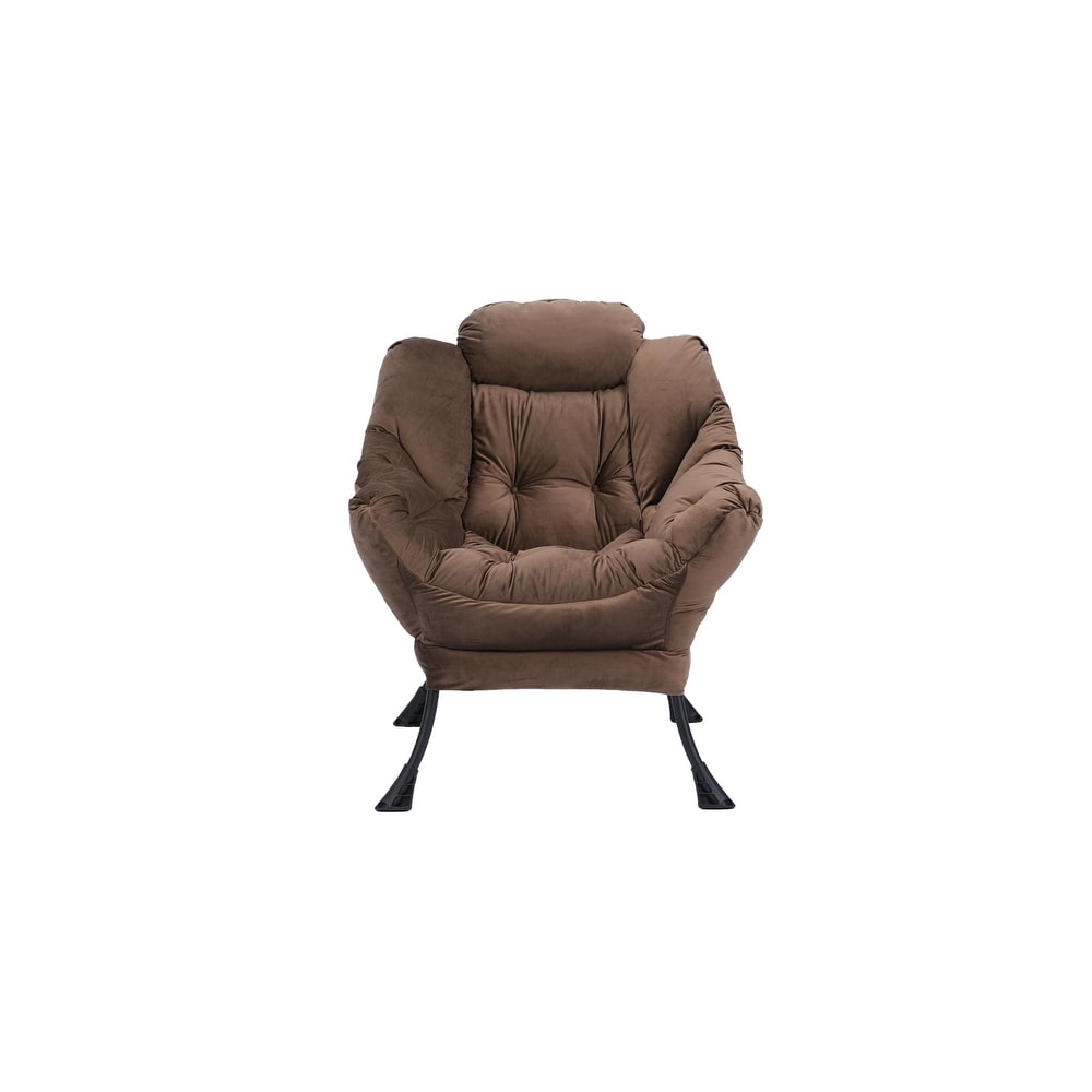 Living Room Chairs Modern Cotton Fabric Lazy Chair Single Steel Frame Leisure Sofa Chair with Armrests and A Side Pocket