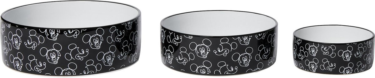 Disney Mickey Mouse Black and White No-Skid Ceramic Dog and Cat Bowl