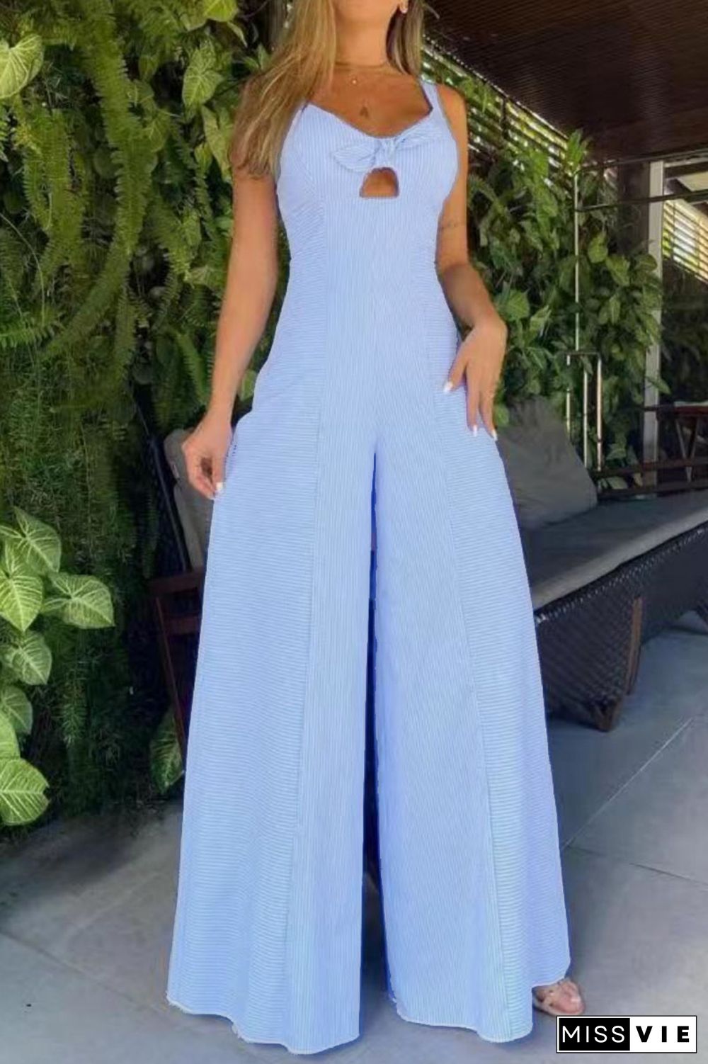 Sexy Casual Solid Hollowed Out Backless Spaghetti Strap Regular Jumpsuits