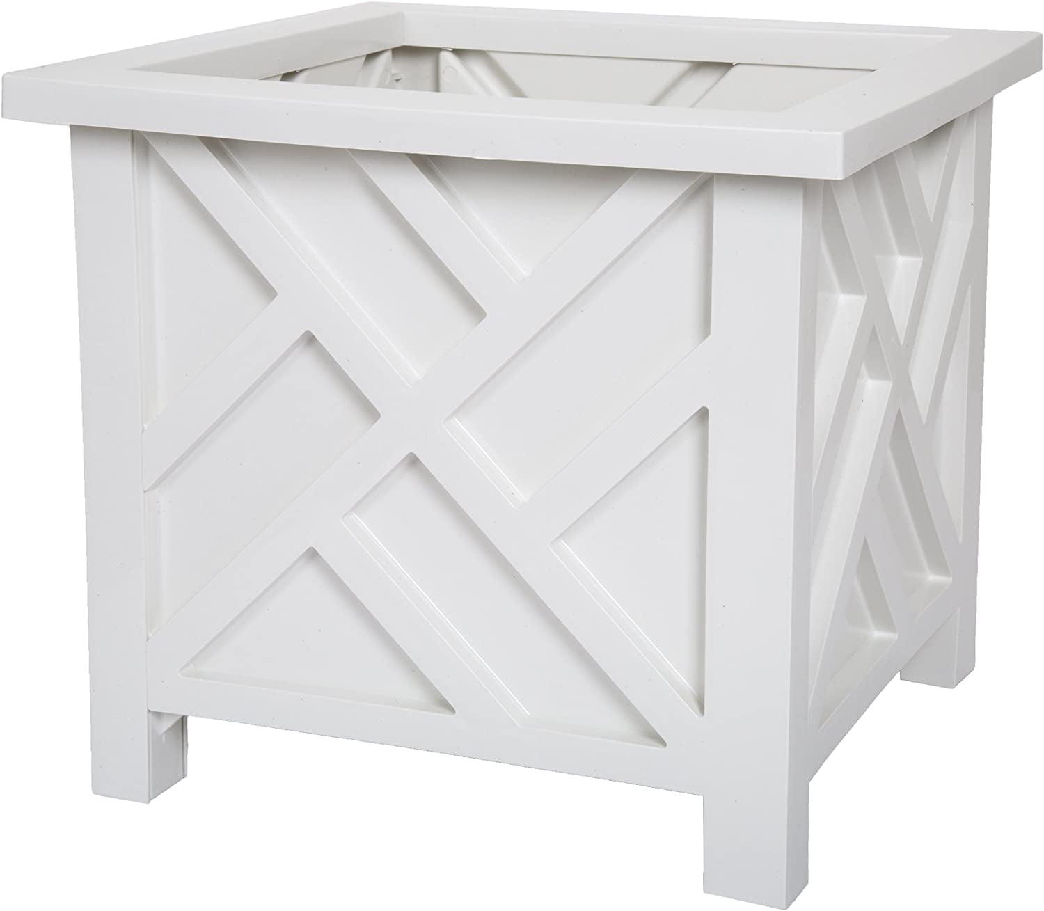 Planter Box – Decorative Outdoor Garden Box for Potted Plants or Flowers – Square Lattice Design – Front Porch and Patio Décor By Pure Garden (White)