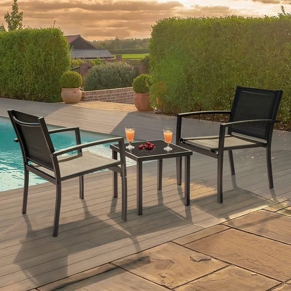 3 Pieces Patio Furniture Outdoor Bistro Set Textilene Fabric Chairs