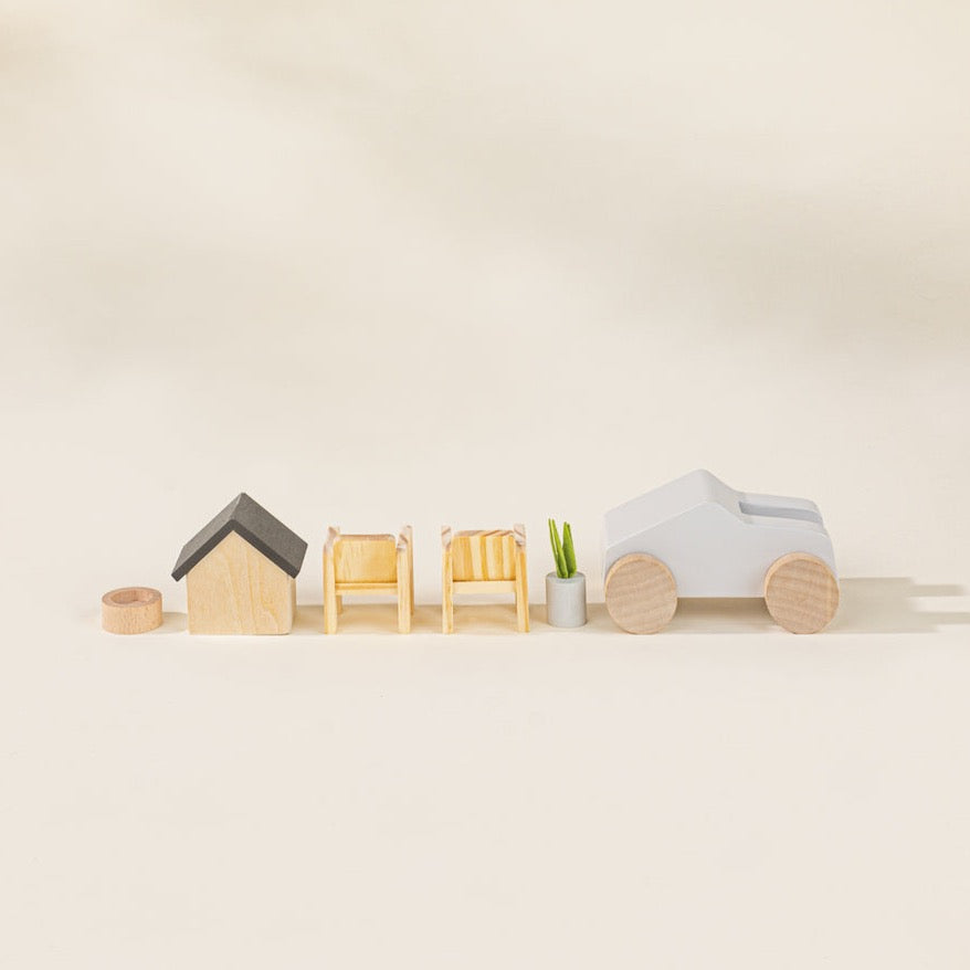 Wooden Doll House Outdoor Furniture and Accessories - 8 Pieces by Coco Village