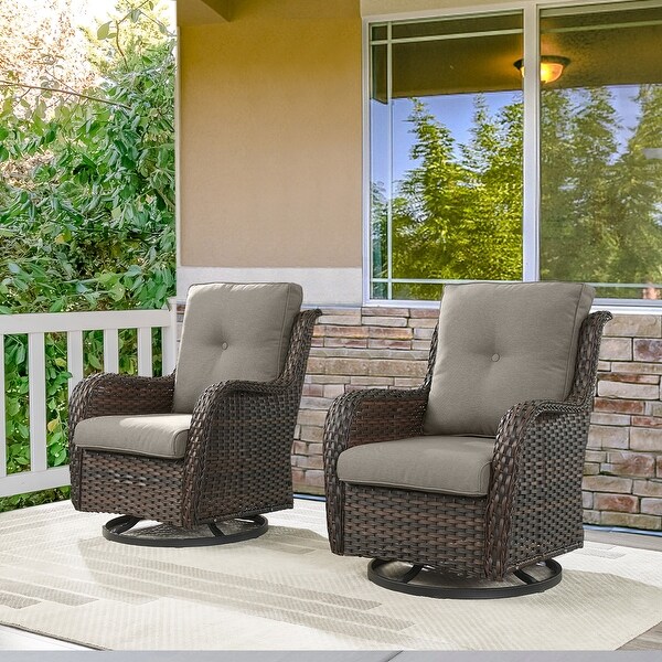 Pocassy PE Wicker Rocking Chair Swivel Chairs Glider Chair