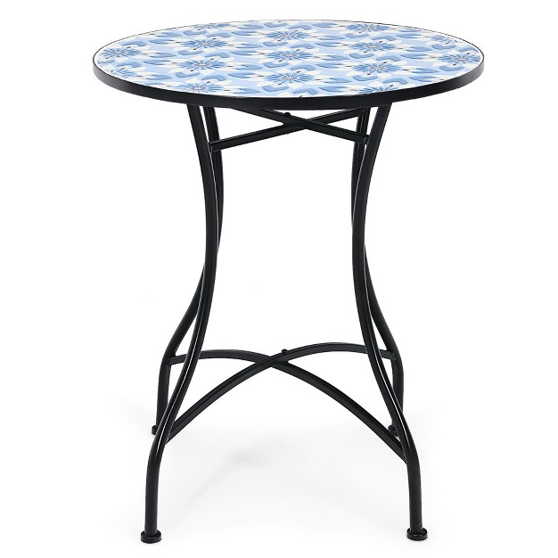 Costway 28 5 x27 x27 Patio Round Mosaic Bistro Table Plant Stand Blue Flower Pattern