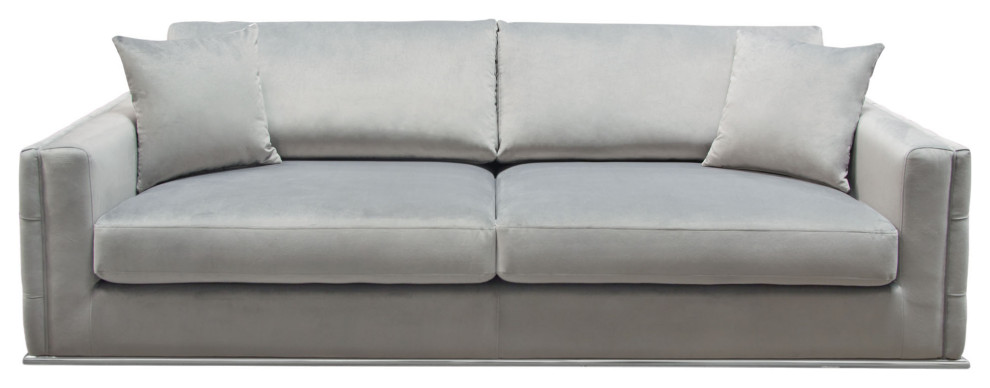 Sofa  Platinum Gray Velvet With Tufted Outside Detail and Silver Metal Trim   Contemporary   Sofas   by Kolibri Decor  Houzz