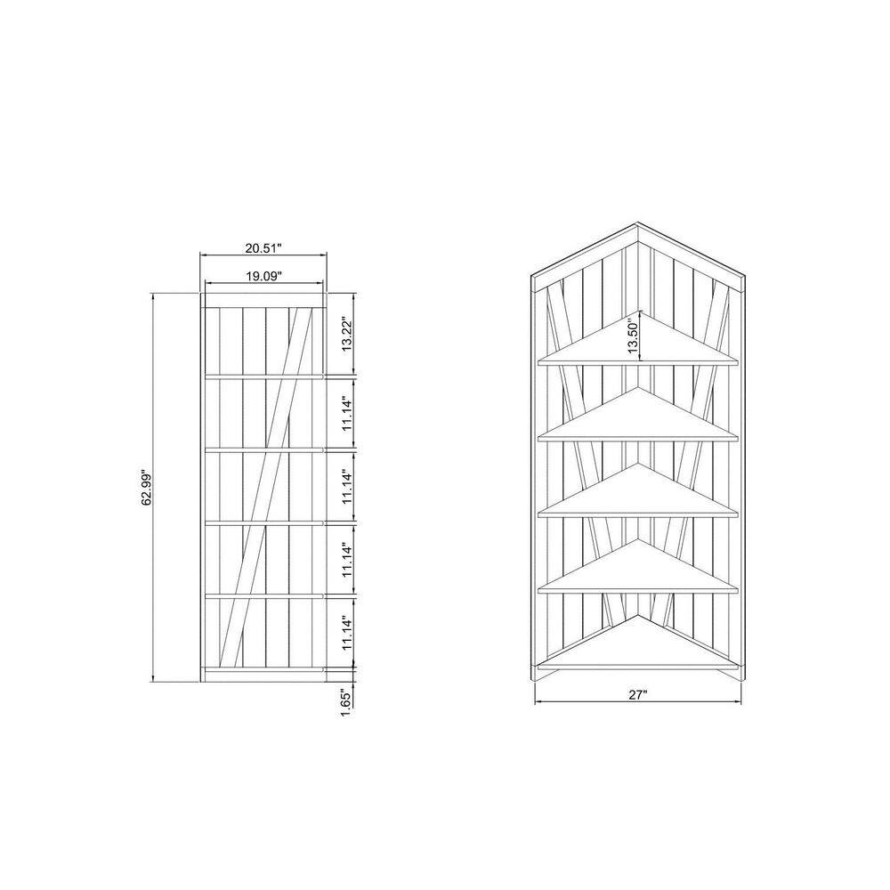 Furniture of America Helsa Reclaimed Oak 5-Shelf Corner Display Bookcase FGI-1980C25