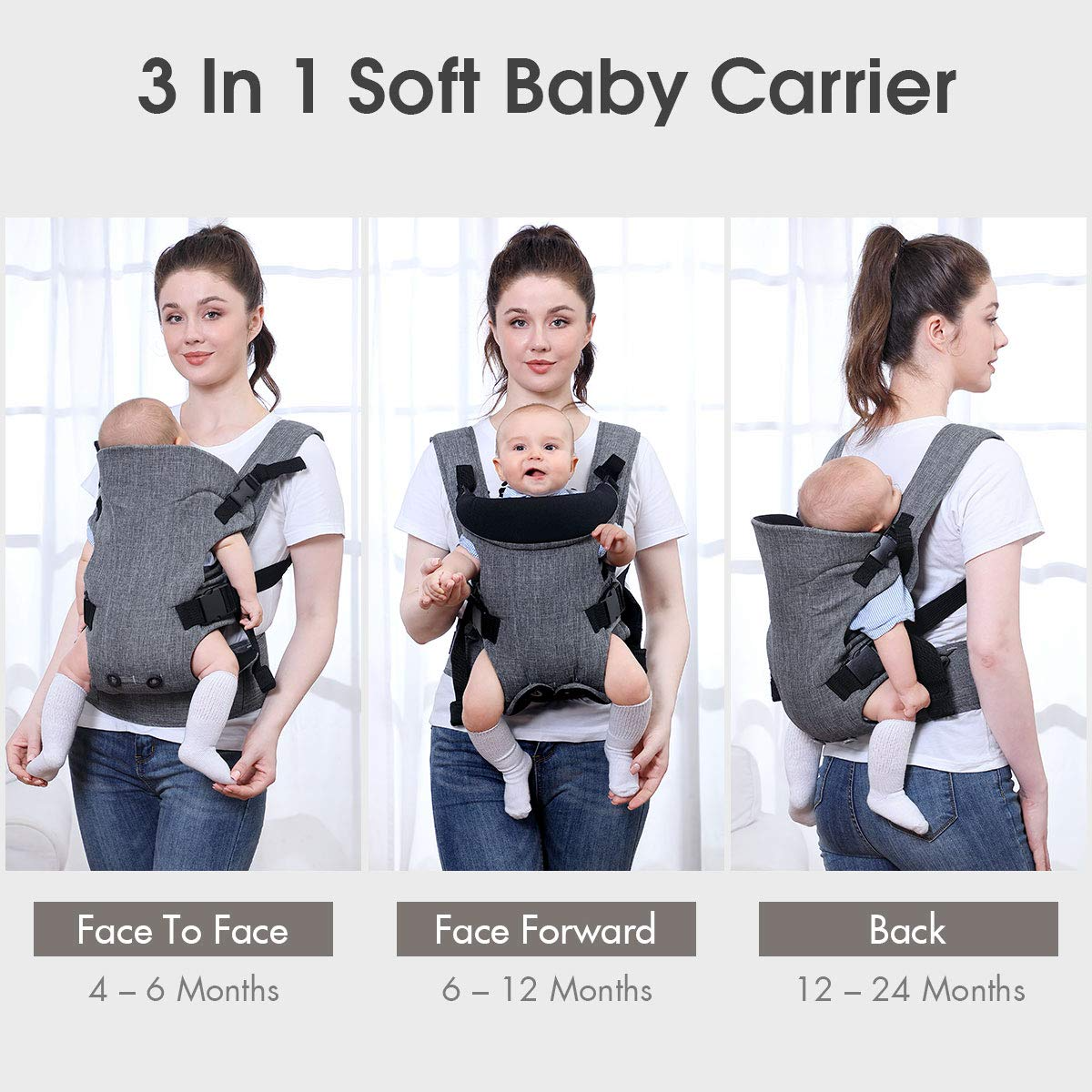 BABY JOY Baby Carrier, 4 in 1 Convertible Carrier with Adjustable Straps, Waist Belt and Breathable Mesh