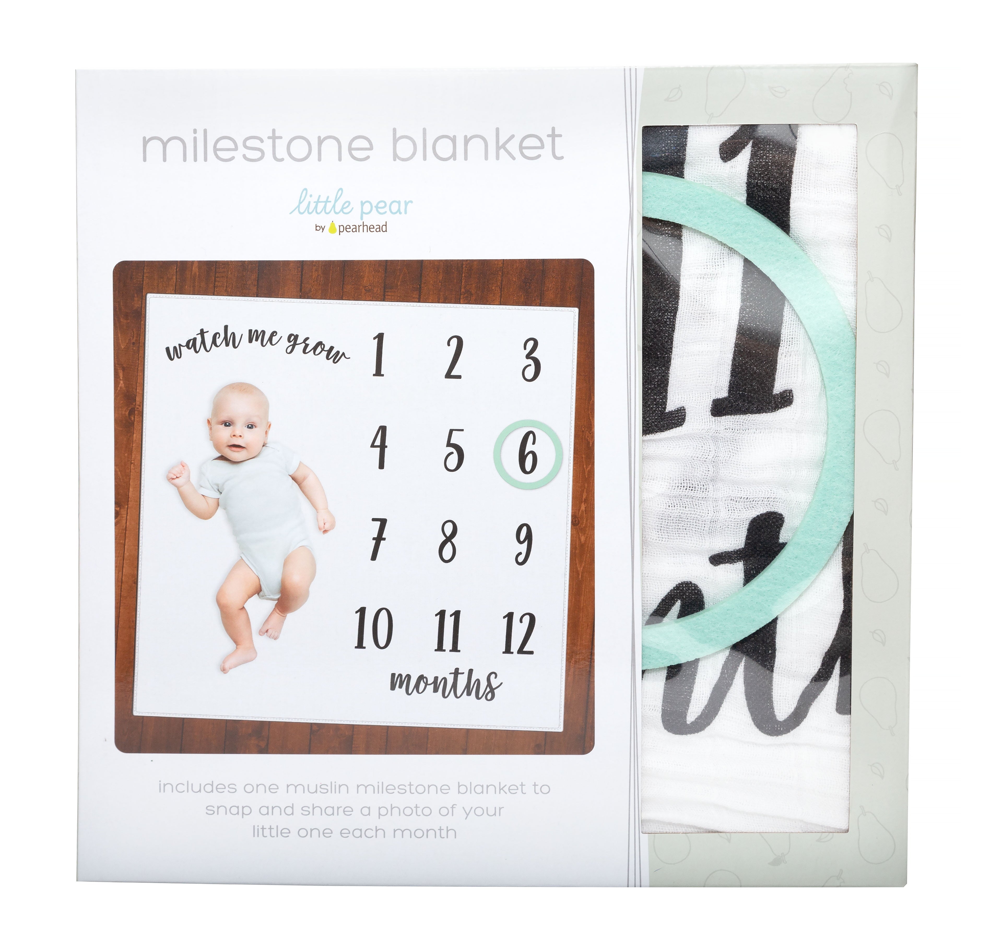 Little Pear Baby Milestone Marker Blanket, Gender-Neutral Baby Monthly Growth Chart, Black & White