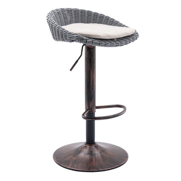 Plastic Rattan Swivel Adjustable Height Bar Stools With Linen cushion(set of 2)