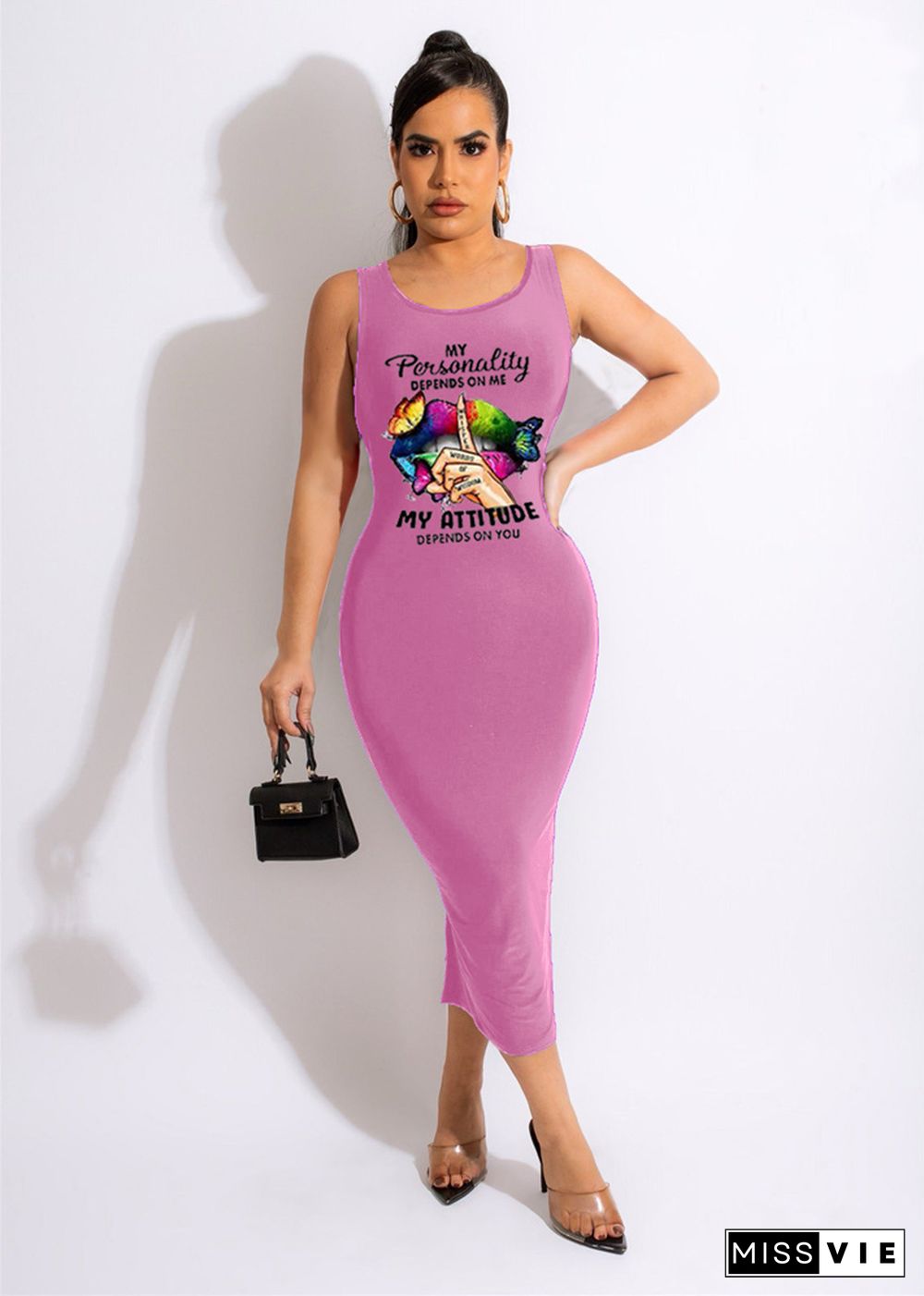 Print Sleeveless Bodycon Classic Tank Tee Dress