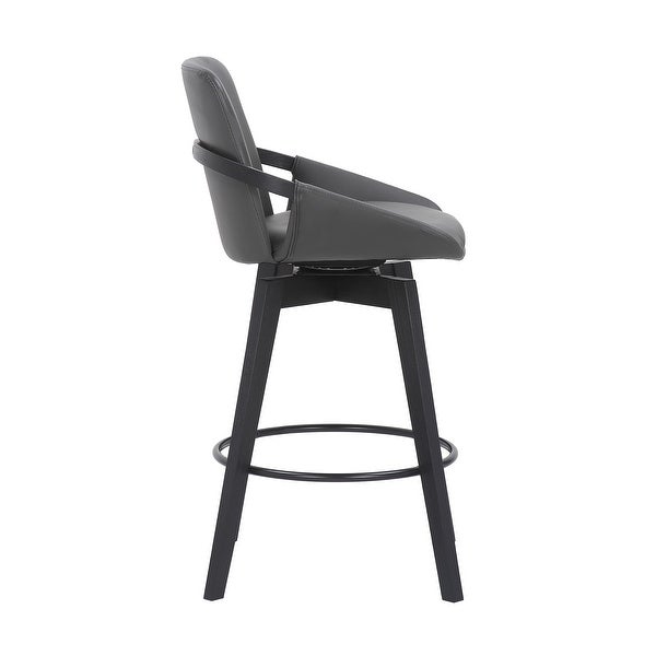 27 Inches Leatherette Swivel Counter Stool with Angled Legs， Black - 38 H x 19.5 W x 21 L Inches