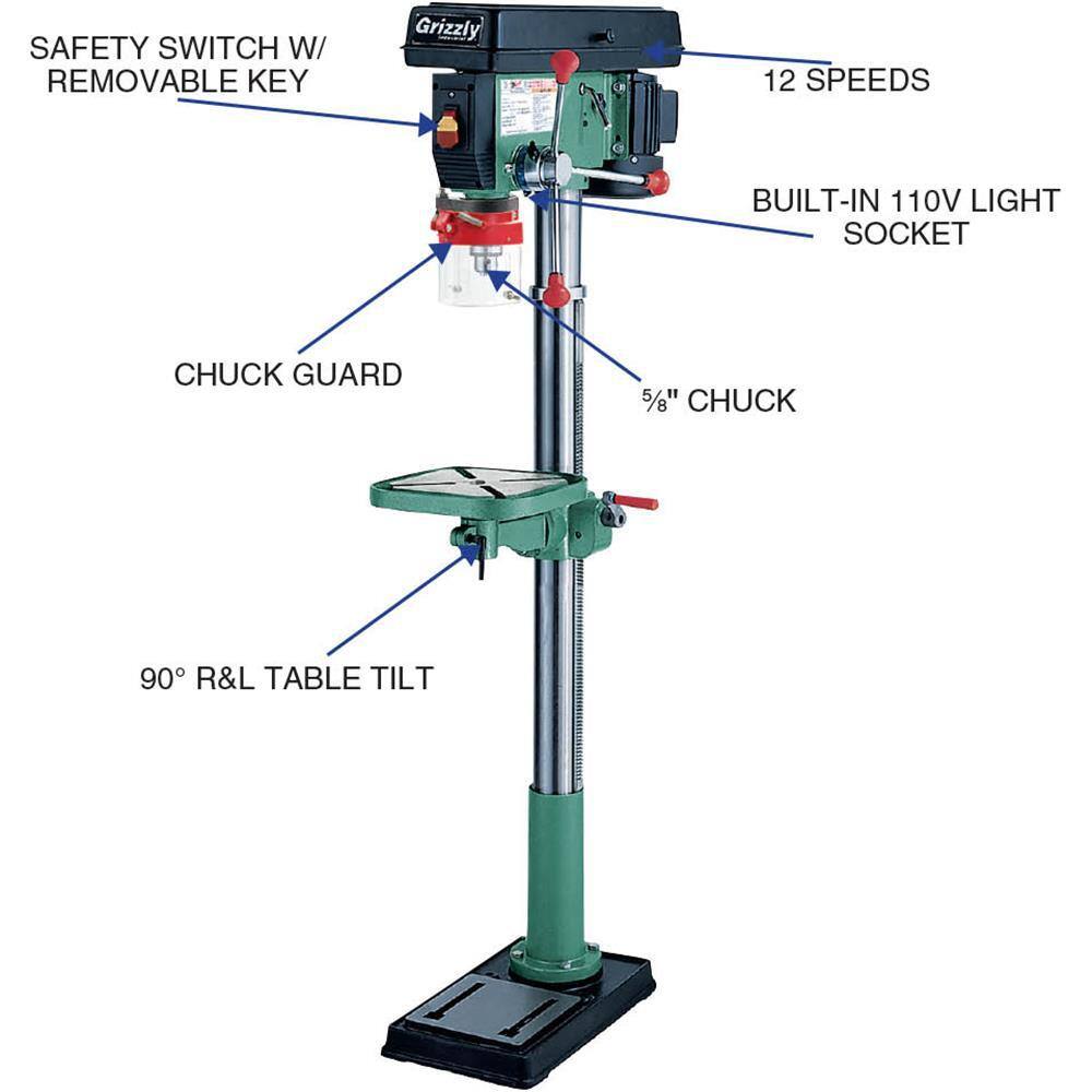 Grizzly Industrial 14 in. 12 Speed Heavy-Duty Floor Drill Press G7944