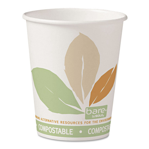 Dart Bare by Solo Eco-Forward PLA Paper Hot Cups， 10oz， Leaf Design，50/Bag，20 Bags/Ct (370PLAJ7234)