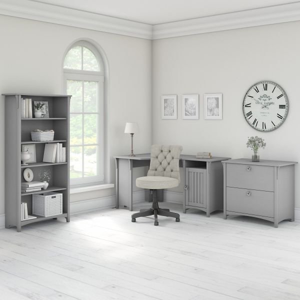 Bush Furniture Salinas 55W Corner Desk with Lateral File Cabinet and 5 Shelf Bookcase in Cape Cod Gray