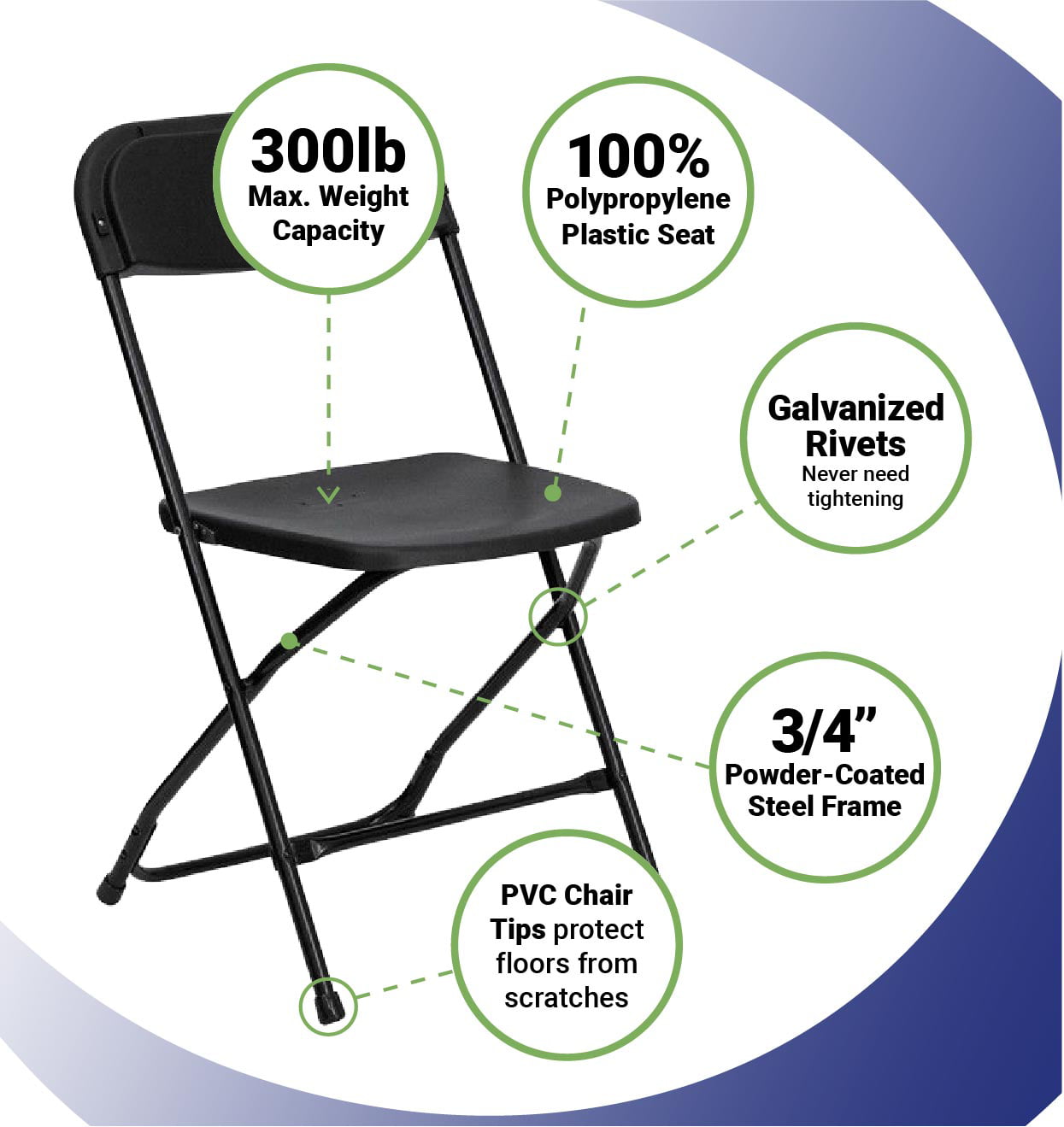 TentandTable Plastic Folding Chairs, Black, 4 Pack