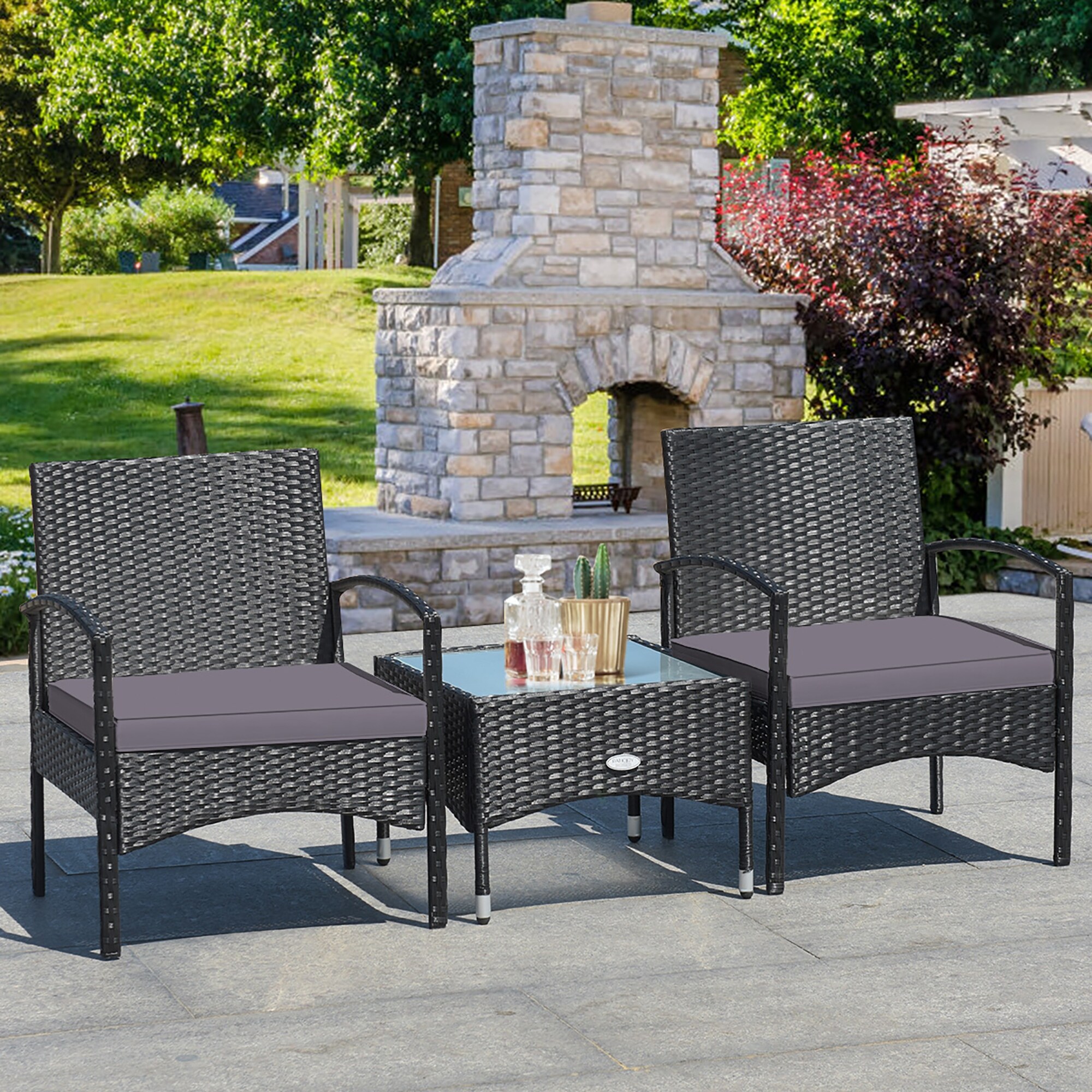 3 PCS Patio Wicker Rattan Furniture Set Coffee Table and 2 Rattan Chair - Overstock - 37348609